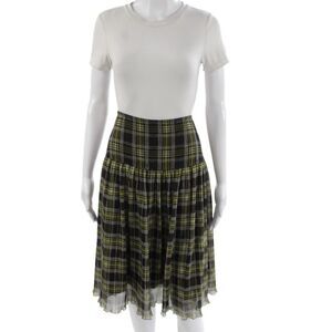 Oilily Women Pleated Plaid Skirt Black Knee Length Size 42